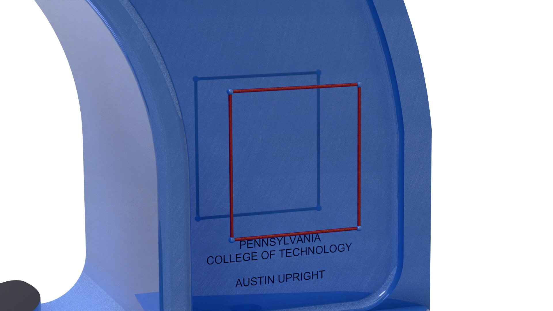 Rectangular sketch positioned in front of the curved blue arbor press surface for projection